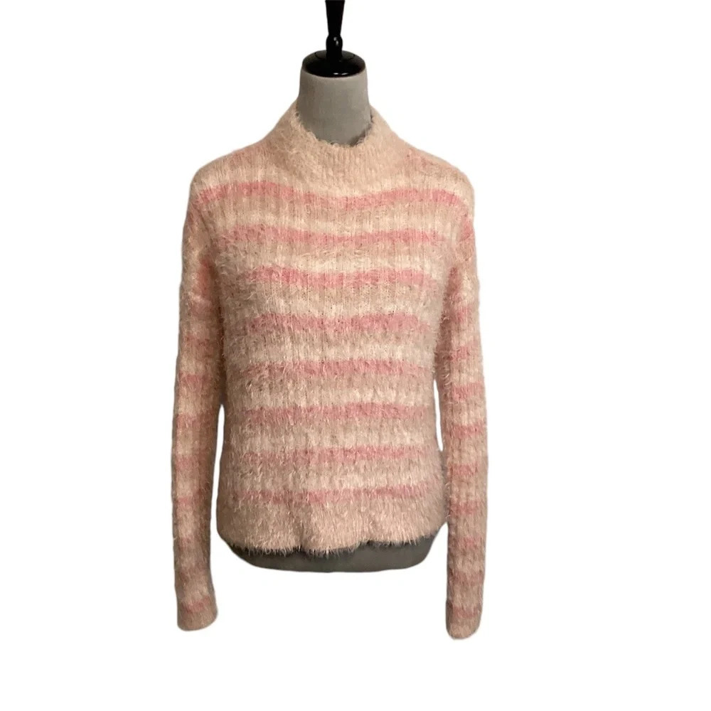 Candie’s Sweater Mock Neck Fuzzy Eyelash Soft Striped Juniors SZ L
